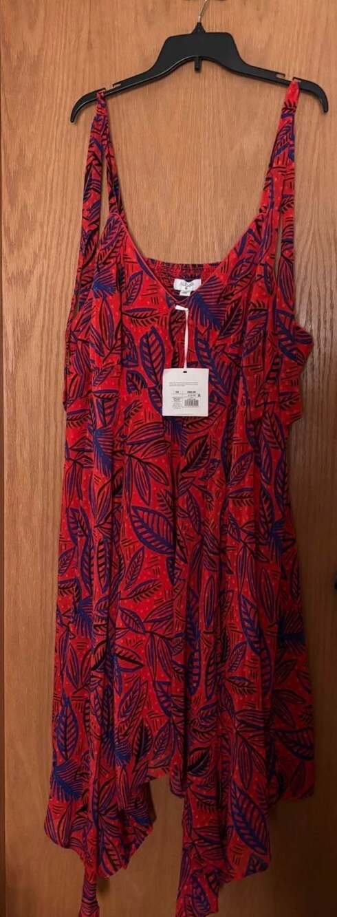 Alexis for Target Red Blue Tropical Leaf Tie Strap Asymmetrical Midi Dress Size